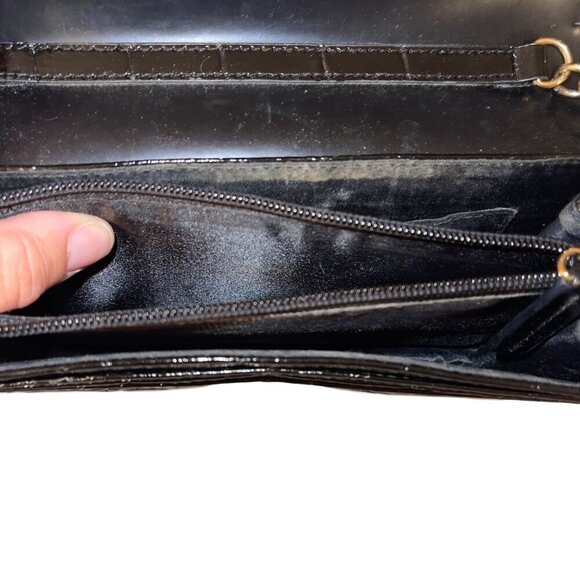 Vintage Womens Clutch Bag One Size Black Croc Embossed Leather Gold Chain